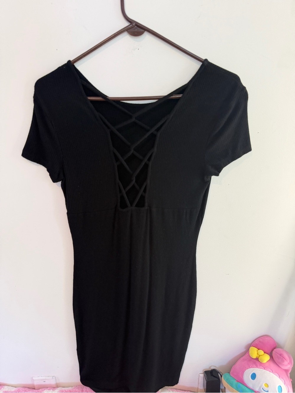 Forever 21 Black Ribbed V-Neck Bodycon Dress